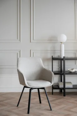 ALISON Karmstol beige tyg/svarta metallben snurr