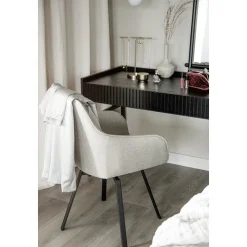 ALISON Karmstol beige tyg/svarta metallben snurr