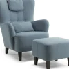 BONN Fast fåtölj inkl pall tyg Fame Blue wenge ben