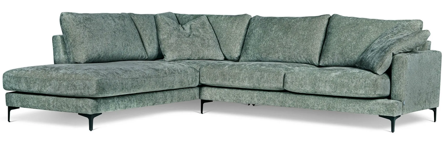 BOOM Hörnsoffa OE m öppet avslut vänster tyg Shaff 1137 olive green, ben 131 svart metall