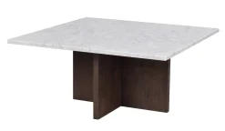 BROOKSVILLE soffbord kvadrat 90x90 vit marmor/brun ek