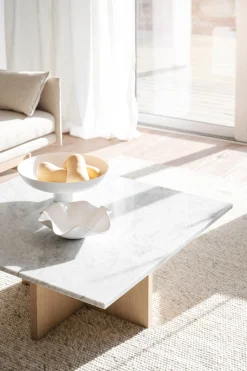 BROOKSVILLE soffbord kvadrat 90x90 vit marmor/vitpigment ek
