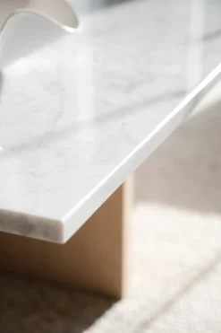 BROOKSVILLE soffbord kvadrat 90x90 vit marmor/vitpigment ek
