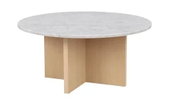 BROOKSVILLE soffbord runt Ø90 vit marmor/vitpigment ek