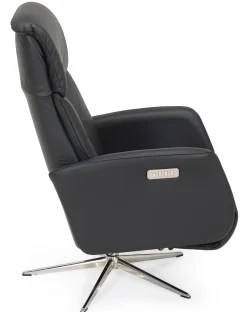 DENTON Reclinerfåtölj el LARGE läder Soleda/spalt 441 black, fot Polaris A6 krom