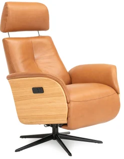 DESOTO Reclinerfåtölj el LARGE läder Semi 376 cognac, oljad ek, fot Polaris A7 svart, svart panel