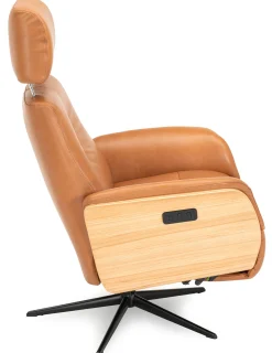 DESOTO Reclinerfåtölj el LARGE läder Semi 376 cognac, oljad ek, fot Polaris A7 svart, svart panel