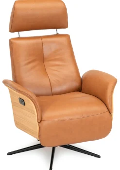 DESOTO Reclinerfåtölj el LARGE läder Semi 376 cognac, oljad ek, fot Polaris A7 svart, svart panel