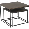 DUDOS 2-dels satsbord KVADRAT brunbetsad lackad ekfanér/metallben 55x55x45cm + 45x45xh35 cm