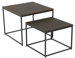 DUDOS 2-dels satsbord KVADRAT brunbetsad lackad ekfanér/metallben 55x55x45cm + 45x45xh35 cm