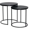 DUDOS 2-dels satsbord RUND Ø49/45 svartbetsad lackad askfanér/metallben Ø49/H52cm + Ø45/H48cm