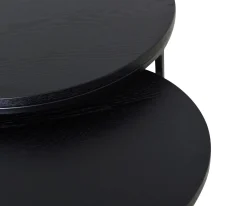 DUDOS 2-dels satsbord RUND Ø49/45 svartbetsad lackad askfanér/metallben Ø49/H52cm + Ø45/H48cm