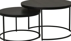 DUDOS 2-dels satsbord RUND Ø60/47 svartbetsad lackad askfanér/metallben Ø60/H38cm + Ø47/H31cm