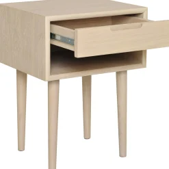 EMINENTE Sängbord, lågt, vitpigmenterad ek, lackad ekfaner, massiva ekben