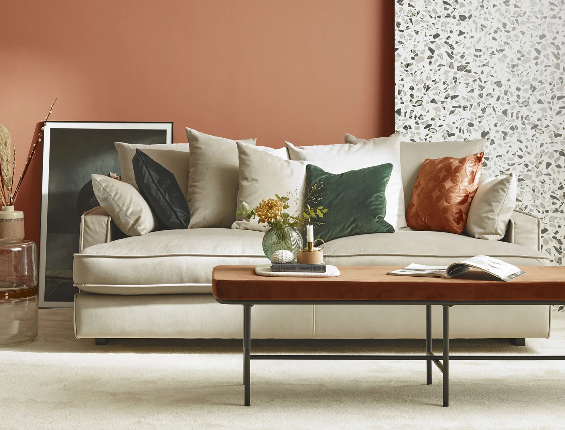 ESTELLE Chill 2,5-sits soffa kuvertryggkuddar tyg Meda silver 72 / svarta ben