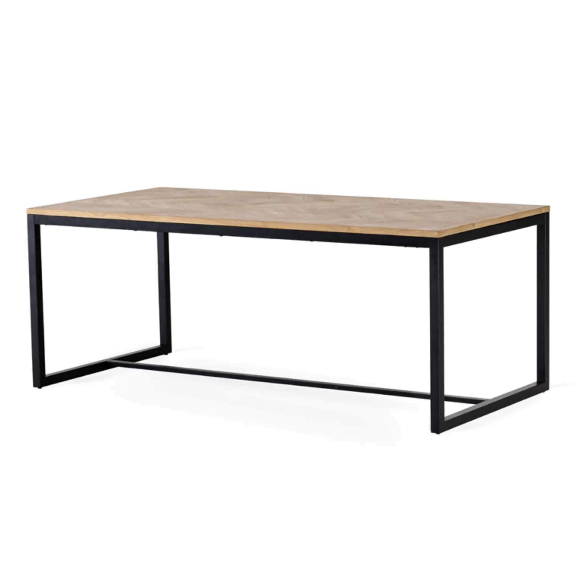FISHBONE Soffbord L135 B60, H46cm fiskben oljad fanérad ek/svart metall