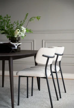 HERBSTER Stol beige tyg/svarta metallben