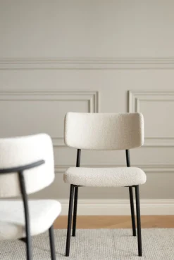 HERBSTER Stol beige tyg/svarta metallben