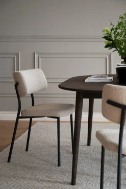 HERBSTER Stol beige tyg/svarta metallben