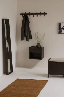 HILLMOND Bänk 2L 80 brunlackad ek/beige tyg