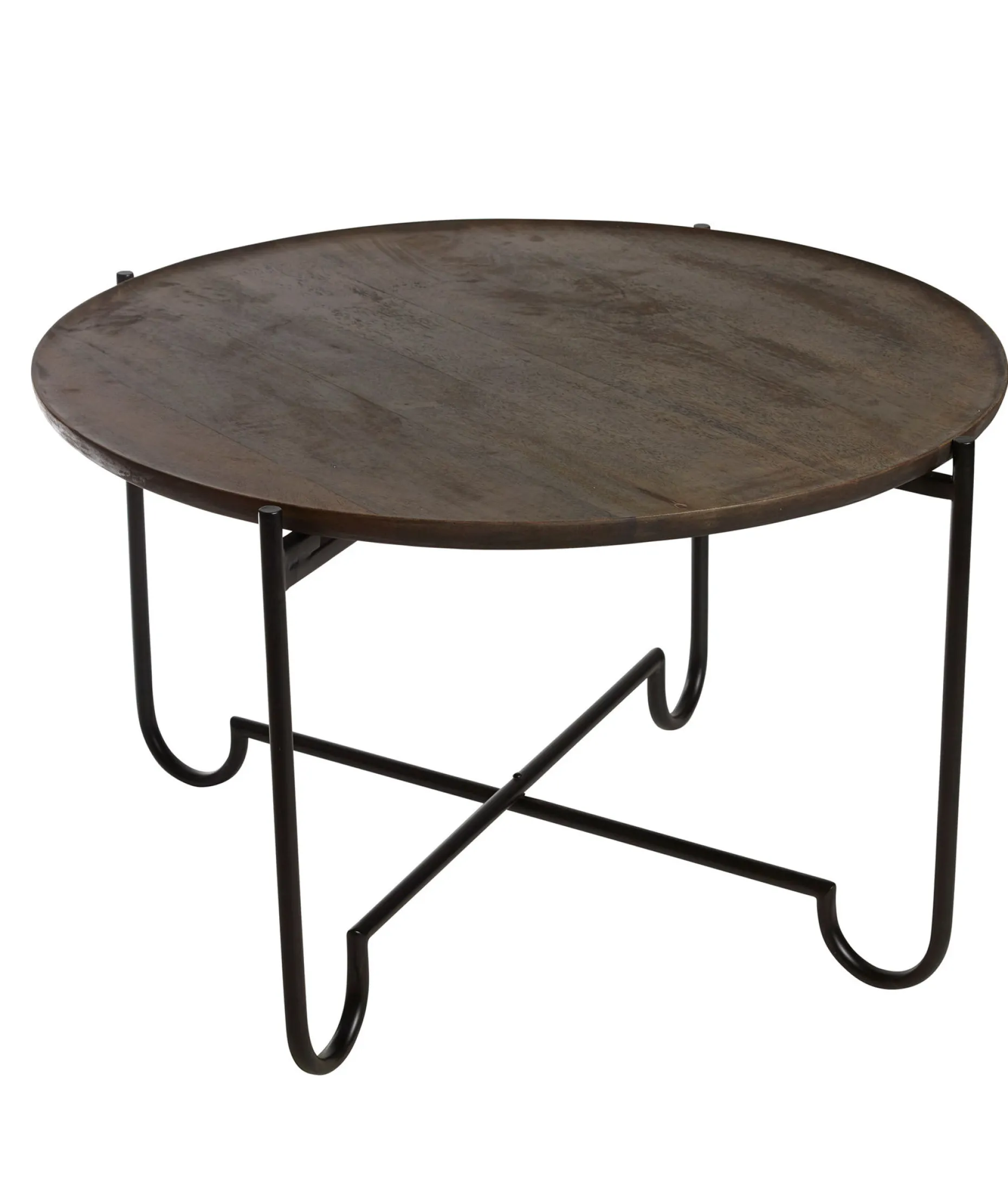 HOXTON Soffbord brunt runt 80cm h46cm Metallunderrede och skiva i mangoträ