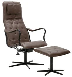 JACK METALL Fåtölj med gunga, inkl pall läder Vintage Brown PAKETPRIS