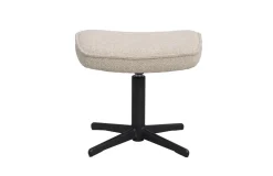 JENKINS Fåtölj+fotpall beige tyg/svart metall snurr, gung