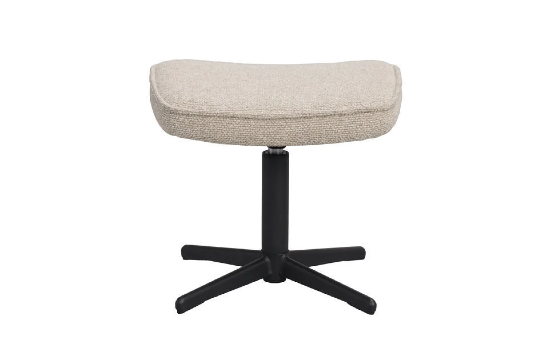 JENKINS Fåtölj+fotpall beige tyg/svart metall snurr, gung