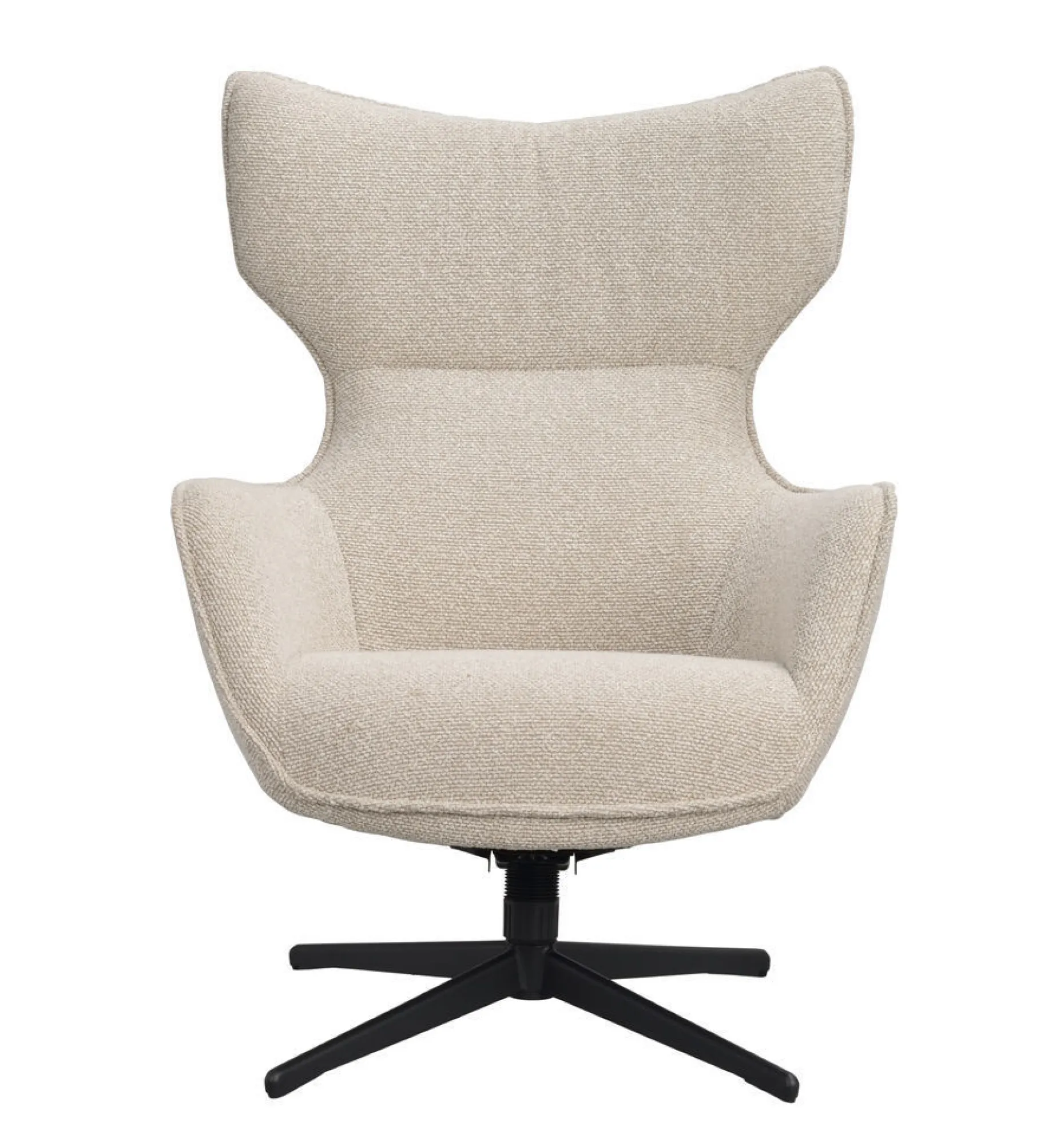 JENKINS Fåtölj+fotpall beige tyg/svart metall snurr, gung