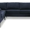 KINGSTON Hörnsoffa 2H3SD m divan höger tyg Centauri Deep blue, arm Rochester, svarta metallben