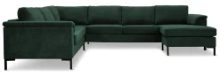 KINGSTON Hörnsoffa 2H3SD m divan höger tyg Centauri Green, arm Rochester, svarta metallben