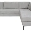 KINGSTON Hörnsoffa 1800/2 m öppet avslut höger tyg Raven 06 light grey, arm Arlington, svarta metallben