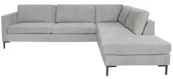 KINGSTON Hörnsoffa 1800/2 m öppet avslut höger tyg Raven 06 light grey, arm Arlington, svarta metallben