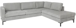 KINGSTON Hörnsoffa 1800/2 m öppet avslut höger tyg Raven 06 light grey, arm Arlington, svarta metallben