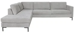 KINGSTON Hörnsoffa 1800/2 m öppet avslut vänster tyg Raven 06 light grey, arm Arlington, svarta metallben