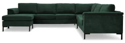 KINGSTON Hörnsoffa 3SDH2 m divan vänster tyg Centauri Green, arm Rochester, svarta metallben