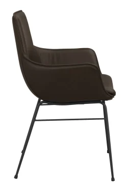 LOWELL Karmstol brunt läder/svart metall stag