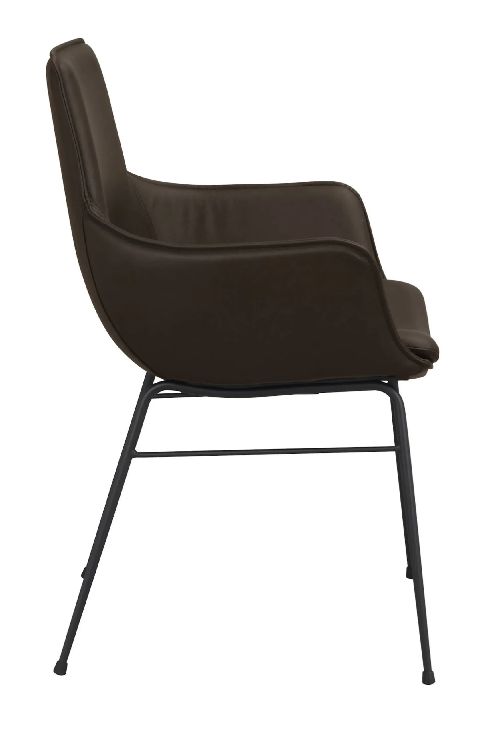 LOWELL Karmstol brunt läder/svart metall stag