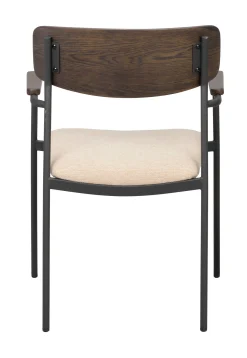 MAYMONT karmstol brun ekrygg/ljusbeige tyg/svart metall stapelbar