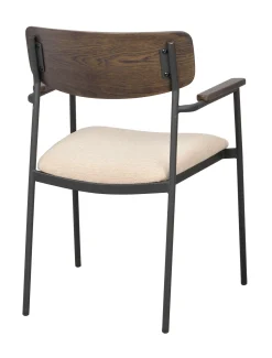MAYMONT karmstol brun ekrygg/ljusbeige tyg/svart metall stapelbar