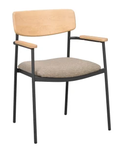 MAYMONT karmstol ekrygg/mörkbeige tyg/svart metall stapelbar