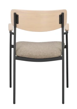 MAYMONT karmstol vitpig.ekrygg/mörkbeige tyg/svart metall stapelbar