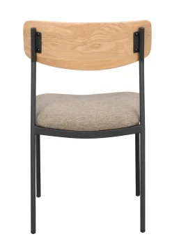 MAYMONT stol ekrygg/mörkbeige tyg/svart metall stapelbar