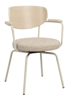 MERRICK Karmstol mörkbeige tyg/vitpigment ek/beige metall snurr