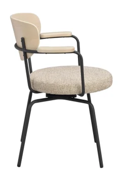 MERRICK Karmstol mörkbeige tyg/vitpigment ek/svart metall snurr
