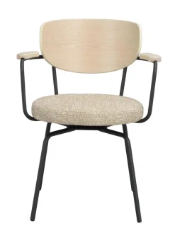MERRICK Karmstol mörkbeige tyg/vitpigment ek/svart metall snurr