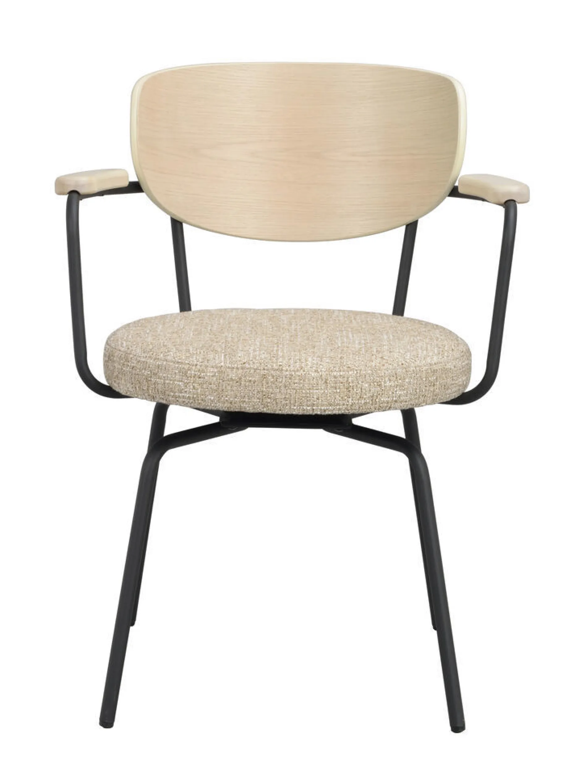 MERRICK Karmstol mörkbeige tyg/vitpigment ek/svart metall snurr