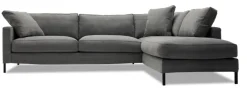 MESSINA Soffa 277cm med avslutsdivan höger tyg Kiss 66 graphite, svarta ben