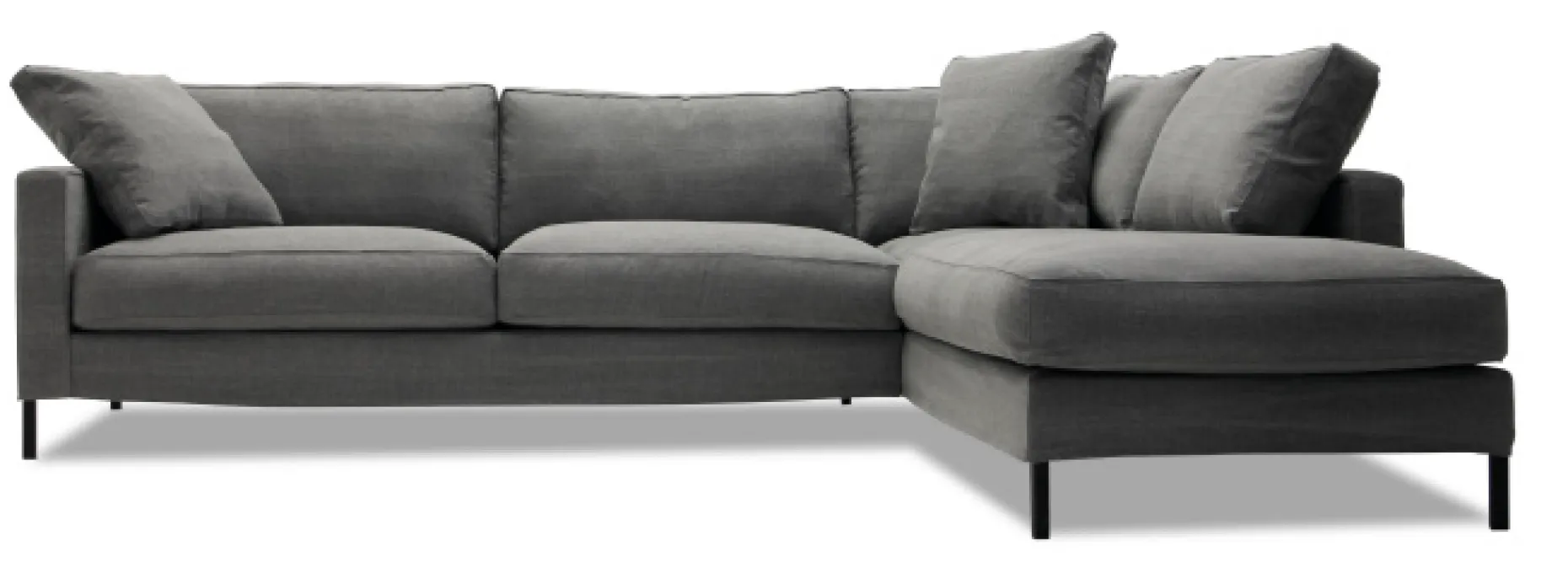 MESSINA Soffa 277cm med avslutsdivan höger tyg Kiss 66 graphite, svarta ben