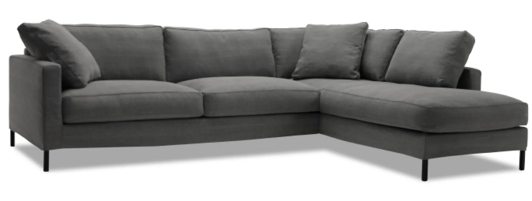 MESSINA Soffa 277cm med avslutsdivan höger tyg Kiss 66 graphite, svarta ben